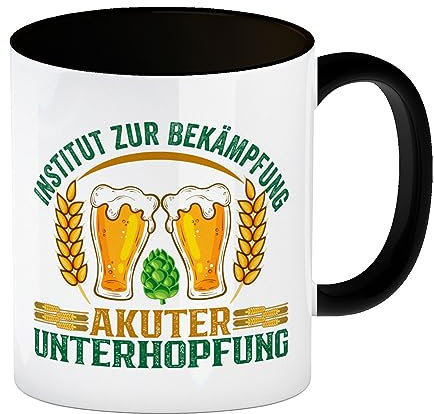 Bier Kaffeebecher in schwarz Institut zur Bekämpfung akuter Unterhopfung Tasse als ein Schreibtischaccessoire für Hobbybrauer Bier Hopfen Kaffeetasse Brauerei Alkohol cool