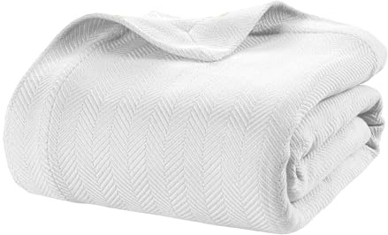 LANE LINEN King Blanket for Bed - Luxurious 100% Cotton Bed Blankets Herringbone Weave - Everyday Premium Bedding Essential & Perfect Memorable Gifting to Loved Once - Oeko-TEX Certified - White