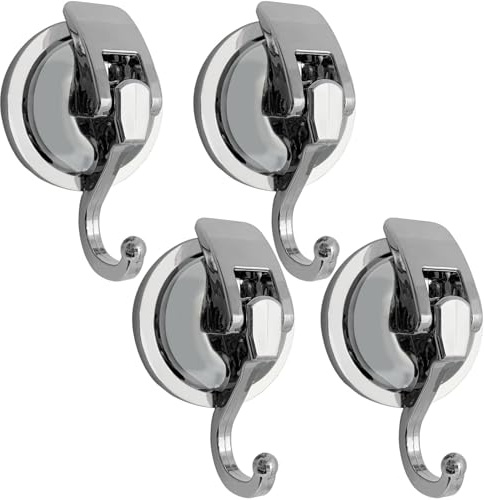YSSILADI Suction Cup Hooks - Heavy Duty Glass, Reusable, No Hole Punched, for Bathroom Robe & Garland (Silver, 4 Pack)