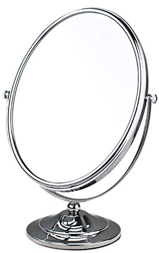 DERBUT Schminkspiegel, Make-up-Spiegel, kompakt, 360° drehbar, ovaler Metallrahmen, doppelseitig, modern, für Schlafzimmer, Tischspiegel, Kosmetikspiegel