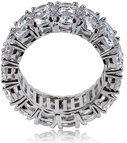 Männer Hiphop Ring Double Row Inlay Iced Out Cubic CZ 5A Zirkonia Ring Engagement Hochzeit Ringe Schmuck Zubehör Größe 7-11,Silber,11