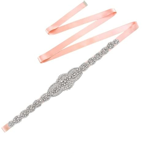 S02 Damen-Gürtel mit Strass, handgefertigte Perlen, Kristallapplikationen mit Band, Plus-Size-Gürtel für Hochzeitskleid, Brautgürtel, Altrosa