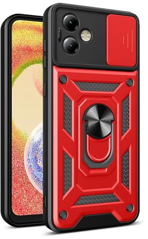 HONLEN Funda Adecuado para Motorola Moto g14 (6.5 Inches), Carcasa con Anillo Soporte para PC Armor con Base Magnética - Rojo