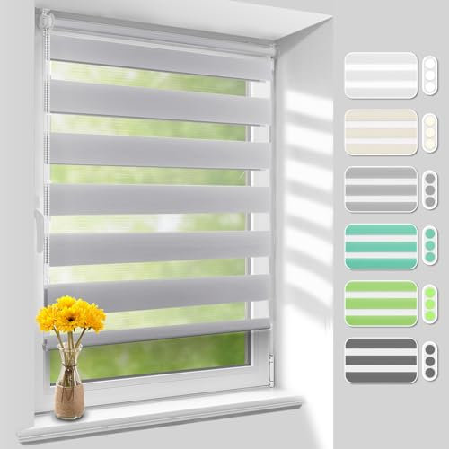 Homland Doppelrollo Klemmfix ohne Bohren B40 x H210 cm(Stoffbreite 35cm) Grau, Duo Rollo, Rollo Klemmrollos lichtdurchlässig & verdunkelnd, Verstellbar Fensterrollo Sonnenschutz