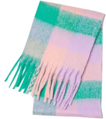 Große weiche Quaste Herbst Schals und Wraps Dicker Flauschiger Schal für Damen Wollschal Winter Warm Karierte Schals, Rosa Grün, Einheitsgröße