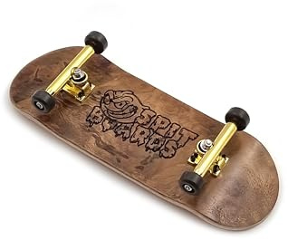 SPITBOARDS 34mm Fingerboard Set Completo in Legno Pro (Pre-Assemblato, 5 Strati), Attacchi Pro, Ruote con Cuscinetti CNC, Nastro Grip in Schiuma, (Tavola: Legno Burl, Attacchi: Oro, Ruote: Marrone)