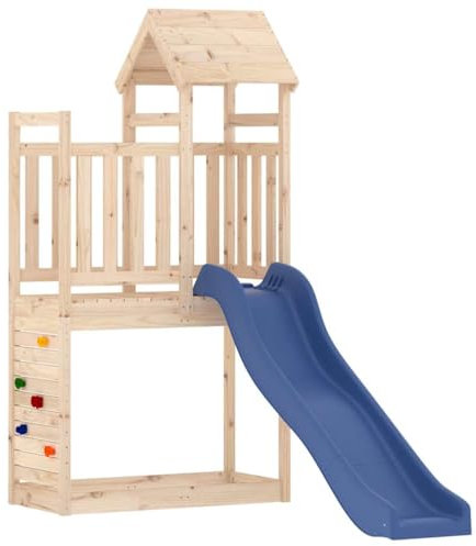 vidaXL Outdoor Playset - Solid Pinewood Climbing Frame, Multi-Activity Centre with Rockwall, Wave Slide and Sandpit, Children Playground for Garden, 3155900