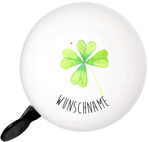 Mr. & Mrs. Panda Personalisierte Klingel Fahrrad Blume Kleeblatt - Geschenke, Glücksbringer, XL Fahrradklingel personalisiert mit Namen, Neuanfang, Glück, Umzug, Personalisierbare, Motivation, Garten