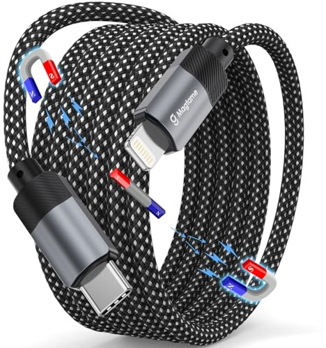 Magtame Magnétique Cable i-Phone USB C 1M, MFi Certifié Enroulé Cable i-Phone USB C vers Light-ning Charge Rapide, Câble Chargeur i-Phone PD 3.0 pour i-Phone 14/13/12/11/Pro Max/XS/XR/X Nylon Tressé