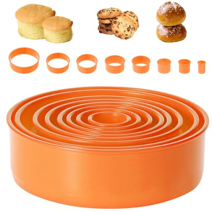 Set de 8 cortadores redondos de galletas, aros para hornear, cortadores de scones, fondant set de cortadores de fondant para repostería. Perfecto para hacer postres en la cocina y en fiestas.