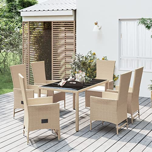 DYRJDJWIDHW gartenstühle,klappstuhl,campingstuhl klappbar,klappstühle,7-TLG. Garten-Essgruppe mit Kissen Beige Poly Rattancampingstuhl,Balkon Stuhl,gartenstuhl klappbar,Sun Garden,