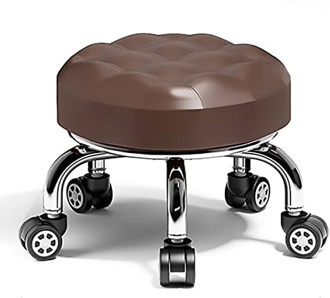 Rollhocker Runder niedriger Rollhocker mit Rädern, kleine Rollhocker-Sitze helfen beim einfachen Reinigen von Böden, leicht zu tragen, perfekt für die Fußpflege,Black2 (Brown1)