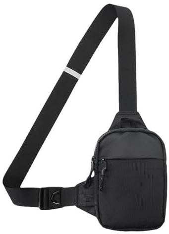 GIEEU Axelryggsäck, sling bröst crossbody väska för män kvinnor utomhussport, lätt andningsbar bröstväska med dubbla blixtlåsfickor (svart), Svart
