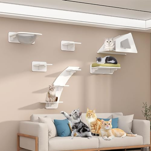 Wandmontierter Katzenwandparkour, Katzen Kletterwand Set, DIY-Katzenwandmöbel mit Katzenhaus, Sitzstangen, Stufen, Geeignet für Wohnungskatzen (Size : Style2)