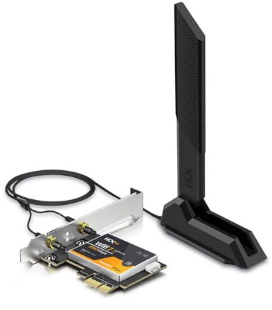 Tylogy Scheda WiFi 7 BE9300Mbps, Bluetooth 5.3, Tri-Band 6GHz/5GHz/2.4GHz, WPA3, Doppia Antenna con Base Magnetica, Mediatek MT7927 320MHz, PCIe x1, Compatibile Windows 11 (Intel e AMD)