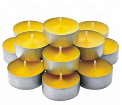Tealight Candela Citronella Altezza 1 cm. Diametro base 4 cm. 25 Pezzi, Profumazione Giardino, Antizanzara, Antinsetti, Coreografico. Made in Italy.