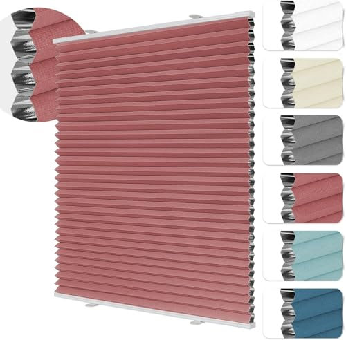 HOMEDEMO Wabenplissee Plissee ohne Bohren Klemmfix Verdunklung Thermo Zweifarbig Weinrot 55 x 110cm(BxH) Faltrollo 100% Blickdicht,Sonnenschutz & Schallschutz Plisseerollo für Fenster & Tür