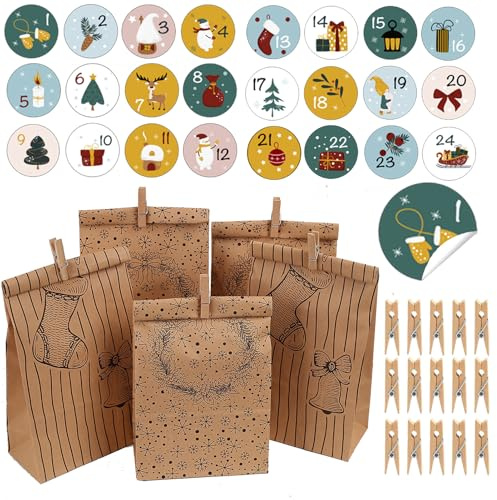 HERZONE Adventskalender zum Befüllen 24 Adventskalender Schachteln Schöner Geschenkbeutel Weihnachtsmotive Adventskalender Boxen (black 2type)