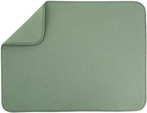 S&T INC. Dish Drying Mat XL, 18” x 24”, Absorbent Microfiber Kitchen Counter Mat, Dish Drying Pad for Dishes, Utensils, Pots and Pans, Extra Large, Sage Green