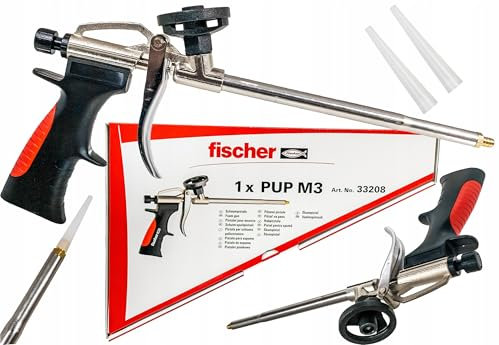 Metallpistole PUP M 3 Fischer| Schaumpistole| für 1K Pistolenschäume| robuste Schaumpistole für PU-Schäume| langlebig aus Metall| rot| Bauschaumpistole zum effizienten Verarbeiten von Pistolenschäumen