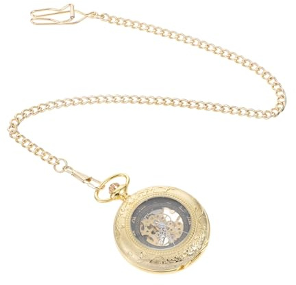 WRITWAA Goldene Vintage Taschenuhr mit Römischen Ziffern Zinklegierung Präzises Uhrwerk Leichte Uhr mit Kette Geschenk zum Geburtstag
