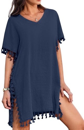 AI'MAGE Baddräkt Dam Hav V-ringad Sommar Strandklänning Bikini Beach Kostym Täckning, S-3XL, Marinblå, M