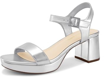DREAM PAIRS Women's Platform Heels Block Chunky Open Toe Ankle Strap Heel Fashion Wedding Party Dress Sandals Shoes,Size 5.5,Silver,DWUMHS2507