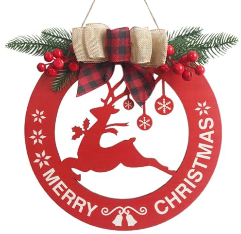 Corona di Natale - Decorazione per porta di Natale felice | Elegante corona con pino, bacche e, ideale per la porta d'ingresso, feste natalizie e decorazioni per la casa.