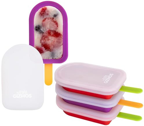 Wicked GIZMOS 4 Reusable Silicone Ice Lolly Moulds with Sticks - BPA Free, Food Grade, Dishwasher Safe, Perfect for DIY Cakesicles, Cake Pops, and Soothing Teethers