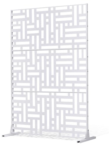 VEVOR Brise-Vue en Métal, 120x193 cm, Panneau Intimité Autoportant avec Support, Écran de Confidentialité Décoratif, Paravent Séparateur Extérieur pour Patio, Balcon, Salle Intérieure, Jardin, Blanc