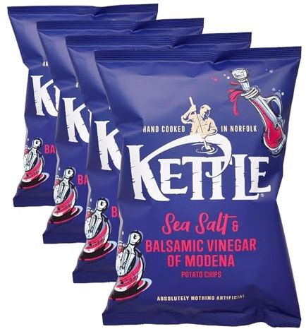 Kettle Sea Salt and Balsamic Vinegar of Modena Chips, 130 g (Pack of 4)