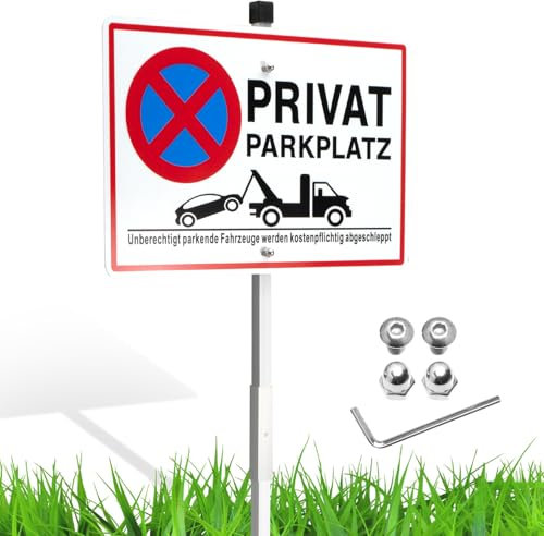 Luxoraiova Privatparkplatz Schild mit Pfosten Alu 300x200 mm, Parkverbotsschild Privat mit Löchern, Schild Privatgrundstück Parken Verboten, UV-beständig, wasserfest