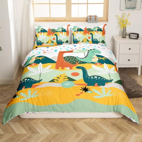 Homemissing Dinosaures Housse de Couette 220x240cm Enfants Dinos Parure de Lit avec 2 taie d'oreiller 65x65cm, Mignons Animaux Imprimer Ensemble de literie Filles Adolescents, Microfibre Douce
