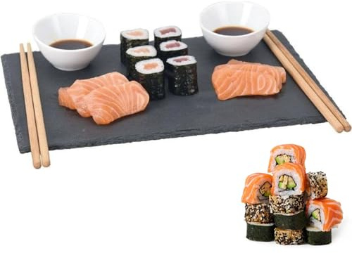 Set per sushi per 2 piatti da portata, ciotole per salse, bacchette, 7 pezzi Envenzo