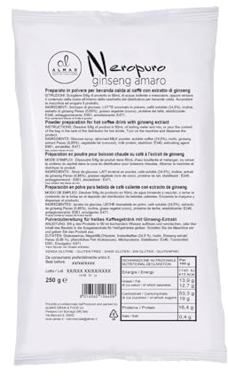 ALMAR - Neropuro Caffè Ginseng Solubile Amaro in Polvere, Senza Glutine, Senza Zucchero Aggiunto, Prodotto Solubile da Bar o Casa, Busta 250 grammi, 45 Porzioni