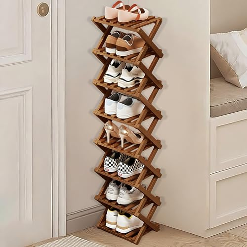 kiss me Vertikales Schmales Schuhregal Bambus 8 Ebenen Braun