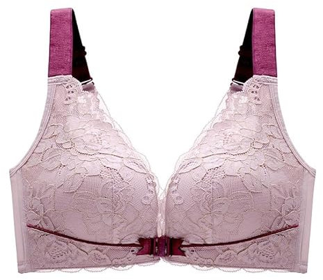 GRECERELLE Elegante reggiseno in pizzo con chiusura frontale, elegante, confortevole e perfetto per l'uso quotidiano, Fagiolo rosa., 72