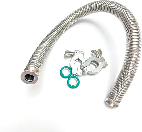 bmotiontech ISO-KF KF16 flange Corrugated vacuum bellow Hose Set with 2 Aluminum clamps / 2 SS centering rings / 2 FKM O-rings (approx.6 feet / 1800mm KF16)