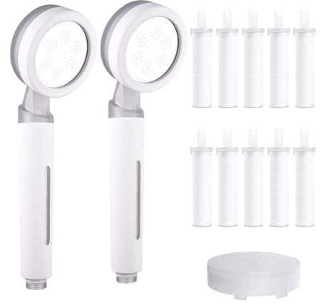 Pommeau De Douche, Pommeau Douche Filtrant, Pommeau De Douche Anti Calcaire Avec 10 éléments Filtrants Et 1 Boîte De Filtre (Blanc givré 2 pièces)