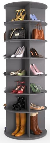 NDiouillet 7 Tier Rotating Shoe Rack Tower 67 H with 360 Revolving Shoe Organizer, Storage Round Carousel (Gray)