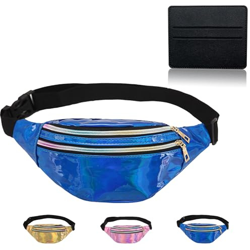BAIYSFFG Bauchtasche Damen Mode Wasserdicht Gürteltasche Fächer mit Reißverschluss Reflektierender Verstellbarer Gurt Hüfttasche für Damen und Herren Party Festival Sport Outdoor Travel (Bule)