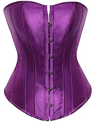 Fiacafyo – Corset pour femme taille plus grande en satin, bustier avec armature, corset à lacets pour la taille, forme rétro, bustier overbust, a-violet, M