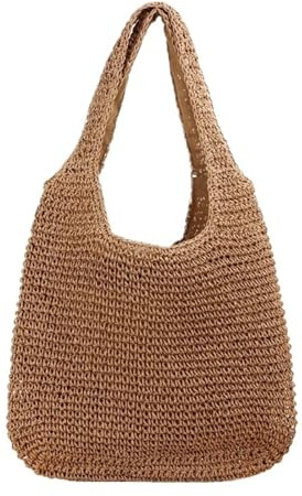SNGUOQ Sac en Osier Sacs à bandoulière en Paille décontractés for Femmes, Sacs à Main de Plage de Grande capacité, Sac de Paille de Plage d'été for Les Vacances DéCoratif(Khaki)