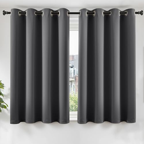 TOPICK Gardinen Verdunklungsvorhänge Vorhänge H145xB140 2er Set Dunkelgrau | Gardinen mit Ösen Wohnzimmer Fensterdekoration Curtains Living Room Vorhänge Blickficht Schlafzimmer Türvorhang Übergardinen