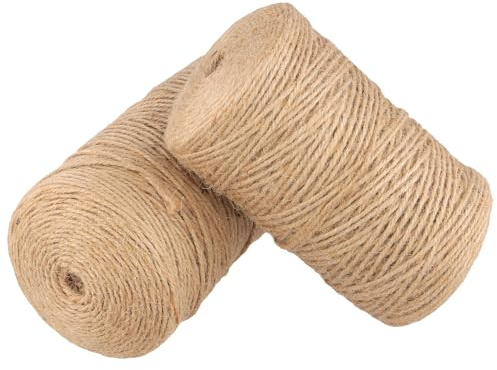 HONYUET Lot de 2 rouleaux de ficelle de jute de 3 mm, 300 m de long, ficelle de chanvre marron pour travaux manuels de jardin