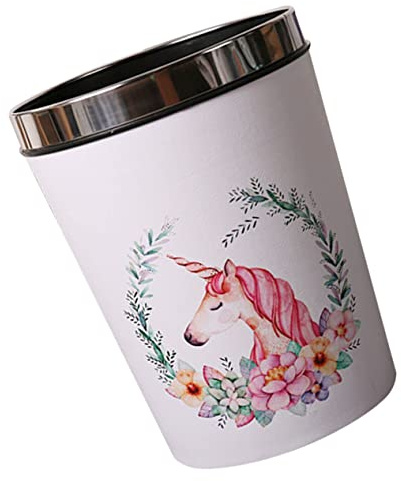 Sosoport Corbeille Ronde Licorne Avec Anneau De Pressage Poubelle Étanche Pour Salon Bureau Et Chambre Seau Robuste Et Facile à Nettoyer Panier à Déchets Décoratif Pour Maison
