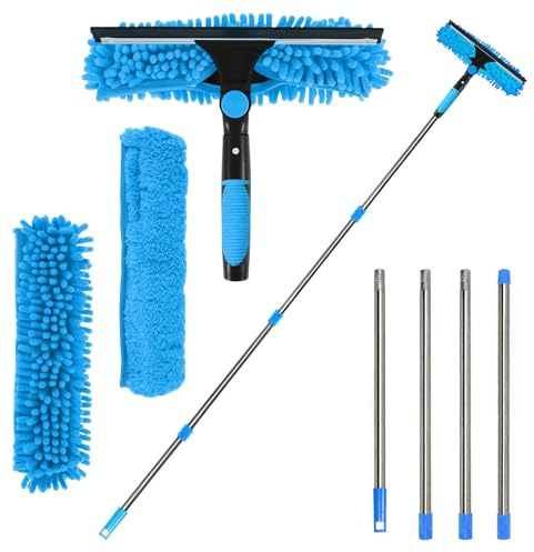MLOQI Juego de limpiacristales telescópicos de 1,8 m, 2 en 1, Barra telescópica para Limpieza de Ventanas Interiores y Exteriores, Cristal de Coche (Azul)
