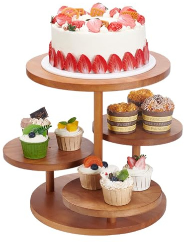 UNICRAFTALE 4 Stöckiger Cupcake Ständer Aus Holz Rund Für Cupcakes Mehrstöckige Displays Dessert Tischdisplay Rundes Serviertablett Kuchenständer Für Partys Hochzeiten Geburtstage 41x39x33cm