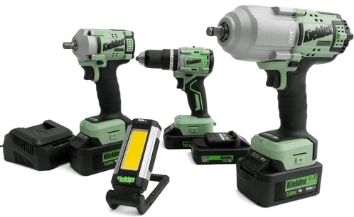 KWT-784-01 Kielder Loaded Tech Kit: 1/2 High Torque Impact Wrench, 3/8 Ultra Compact Impact Wrench, 75Nm Ultra Compact Combi Drill, 2 x 5.0Ah, 2 x 2.0Ah Batteries, Charger & LED Compct Worklight