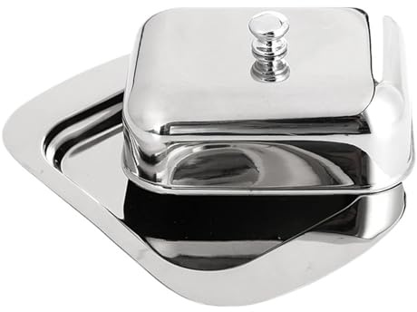 Beurrier Boîte à beurre de luxe en acier inoxydable, récipient for serveur à fromage brillant, plateau de rangement avec couvercle facile à tenir